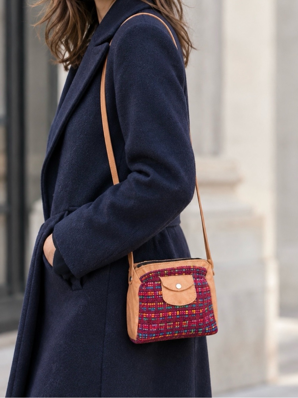 🎁🆕 Woven Shoulder Bag • Burgundy Jewel Tones • Leather • Handmade in Costa Rica